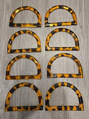 8 "D" SHAPE PURSE HANDBAG TOTE PLASTIC TORTOISE SHELL LOOK CRAFT SEWING HANDLES