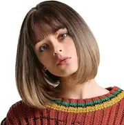 Brown Bob Wig with Fringe - Short Straight Brown Wigs for Women, Synthetic Hair, Natural Cute Wigs for Daily Wear/Halloween/Party/Cosplay (Brown)