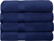 LINENOVA 650GSM 100% Cotton Bath Towels Set- 4 Pack - Navy