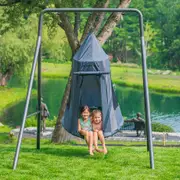 SSS with Hanging Tent Swing - Trampoline Games | Springfree® Trampoline