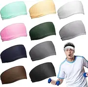 [Vin Beauty] 10 Pcs Headbands for Men Women, Sweatband Sports Headband Fitness Workout Stretchy Non-Slip Breathable Sweat Wicking Hairband for Running, Cycling, Basketball, Soccer, Yoga, Ice Hockey 10 Colors