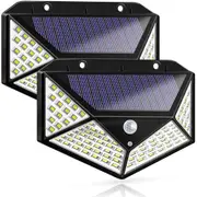 2 Packs LED Solar Lights Outdoor,100 LED Motion Sensor Solar Security Lights, Outdoor Waterproof Solar Wall Light
