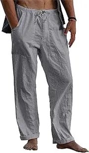 [Maiyifu-GJ] Men's Casual Linen Pants Drawstring Elastic Waist Yoga Jogger Pants Lightweight Athletic Trousers Sweatpants