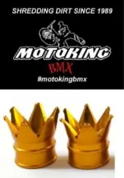 MOTOKING BMX CROWN VALVE CAPS ANODIZED GOLD ( PAIR) FITS GT,SE,READLINE,HARO