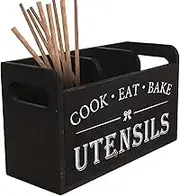 Counter Cutlery Organizer,Wood Cooking Utensils Holder - 3 Compartments Container For Fork, Chopsticks, Soup Spoon