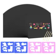 Scratch Art Paper Set Include 200Pcs Scratch Off Paper&Wooden Stylus&Stencils