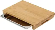 Bamboo Cutting Board with Stainless Steel Tray | Stylish Designed Block with Removable Food Prep Drawer, Water-Resistant, Durable & Naturally Resistant to Bacteria - 39x27x6.5cm