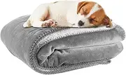 XL Waterproof Dog Blanket with Coated Flannel and Sherpa Fleece Lining – Warm 3 Layers of Fleece, PU & Sherpa – Machine Washable – Perfect for Keeping Pets Comfortable and Furniture Clean (Grey)