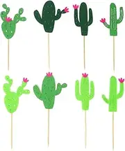 Honbay 24PCS Cactus Cake Cupcake Toppers Food Fruit Picks Hawaiian Cacti Themed Party Supplies