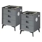 Oikiture 2x Smart Bedside Tables Wireless Charging LED 3 Drawers Grey