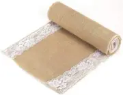 Tebery 2 Pack Lace Natural Jute Burlap Hessian Table Runner, 12 x 108"