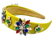 Chartreuse Green Yellow Headband Fascinator Encrusted Multicolour Brilliant Gems