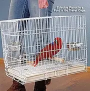 Durable Portable Collapsible Metal Travel or Veterinary Collapsable Parrot Bird Carrier Beaks Proof Cage with Stainless Steel Feeder Bowls Natural Wooden Perch