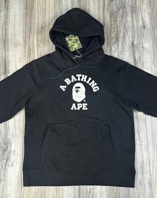 Bape A Bathing Ape College Pullover Black Hoodie Mens Size XL, 100% Authentic