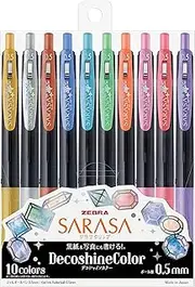 Zebra Gel Ballpoint Pen Sarasa Clip 0.5mm Deco Shine Color, 10 Colors Set(JJ15-10C-SH)