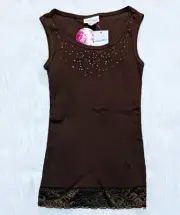 Limited Too Girls Size 7 NWT Brown Sequin Sparkle Lace Tank Top