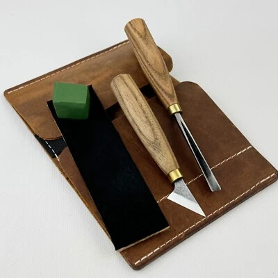 Detail Carving Kit – Forged Steel Tools, Ash Handles, Leather Case, Strop