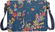 [Signare] Tapestry Crossbody Bag Small Shoulder Bag for Women with Designs inspired by V&A Collections (Flower Meadow), Flower Meadow Blue