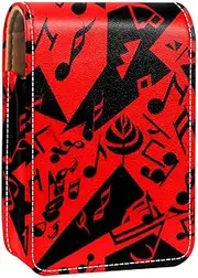 Travel Lipstick Organizer Case,Lipstick Case Portable Makeup Bag with Mirror,Black and Red Notes