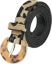 [Elerevyo] Womens Leopard Printed Belts, 0.7" Width Faux Fur Leather Retro Waistband for Jeans Pants Dresses Black Khaki 112x1.8cm/44.1x0.7"(LxW)