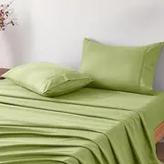 Bamboo Bed Sheet Set - Queen Size 4PC Sheet, Soft & Breathable Cooling Bamboo Microfiber Fitted Sheet with 50cm Deep Pocket, Wrinkle Resistant, Easy Care - Luxury Hotel Style Bedding (Matcha Green)