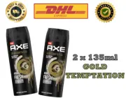 2X 135ML Axe GOLD TEMPTATION 48Hour Fresh Deodorant Body Spray Fragrance For Men