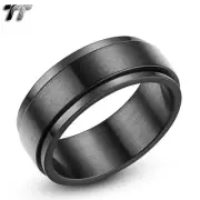 Mens TT 8mm Black Brushed Flat Stainless Steel Spinner Ring Size 6-15 (R15D) NEW