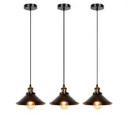 Black Iron Metal Shade Pendant Light Ceiling Lamp Fixture Hanging Lighting - 3pcs