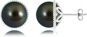 [Angara] Tahitian Cultured Pearl Earrings with Twisted Rope Frame in Sterling Silver/10ct/14ct Solid Gold for Women | June Birthstone Jewellery