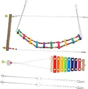 FUTUREORYY 1set Chicken Foraging Toys Swing Ladder Xylophone Hanging Feeder Engaging Play for Chickens Birds Easy to Install Natural Pine Keys