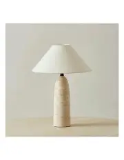 [Koala Living] Anda Travertine Table Lamp - Beige Linen Lamp Shade
