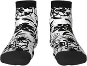 [pvinnk] Black And White Flowers Print Functionality Socksing Adult Socks For Workout Winter Warmth And Everyday Wear