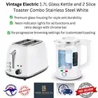 Vintage Electric 1.7L Glass Kettle and 2 Slice Toaster Combo Stainless Steel NEW