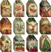 60 Pcs Vintage Christmas Tags for Gifts Merry Christmas Labels with String Holid