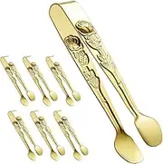 Rose Relief Sugar Cube Tongs,6Pcs Rose Relief Handle Ice Cube Clips Sugar Tongs,Rose Pattern Sugar Cube Tongs,Rose Relief Handle Serving Tongs Sugar Tongs,Rose Stainless Steel Sugar Cube Tongs,Gold