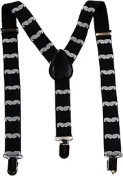 [Zasel] Boys Adjustable Black With White Moustaches Patterned Suspenders Black, White