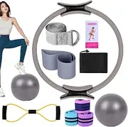 Xvilmaun Pilates Kit, Home Pilates Kit, Pilates Ring Kit, Yoga Bands, Home Equipment, Stretch Belt, Multifunctional Training Accessories for Adults Women