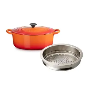 【Le Creuset】琺瑯鑄鐵鍋橢圓鍋25cm火焰橘(贈不鏽鋼橢圓蒸架 25 cm)