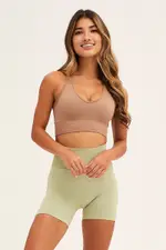 Beige Seamless Activewear Top - Size L, Women's Aw Top