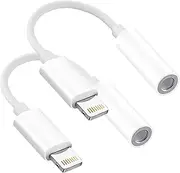 2 Pack [Apple MFi Certified] for iPhone 3.5mm Headphones Adapter, Lightning to 3.5 mm Headphone/Earphone Jack Audio Aux Adapter Dongle Compatible with iPhone 14 13 12 11 Pro XR XS Max X 8 7 6