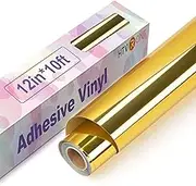 HTVRONT Gold Chrome Vinyl - 12" x 10FT Mirror Metallic Gold Vinyl for Cricut - Easy to Weed & Transfer Gold Permanent Vinyl Roll