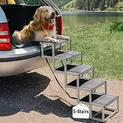 Upgraded Dog Steps for Car, 5 Steps Dog Car Ramp, Dog Stairs for Medium and Large Dogs, Portable Folding Pet Steps for Cars, Trucks, Non-Slip Lightweight Car Dog Ladder