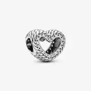 New Genuine Authentic Pandora Snake Chain Pattern Open Heart Charm 799100C01