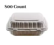 [ 800 Pack ] 3 Compartment Clam Shell Take Out Food Container 9 inch