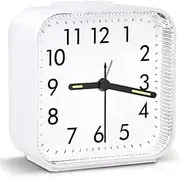 AMIR Analog Alarm Clock, Silent Non Ticking Small Clock, Travel Alarm Clocks with Snooze & Light, Ascending Beep Sounds, Battery Operated Loud Alarm Clock for Bedroon, Bedside, Desk - White