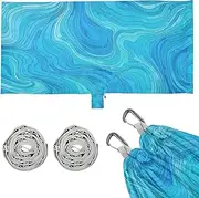 Fashion Abstract Line Art Blue Wave Camping Hammocks with Hanging Rope Cloth Hammock for Camping & Hiking Essential