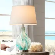 Modern Accent Table Lamp with Dimmer 22" High Blue Gray Art Glass for Bedroom