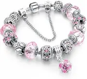 [Generic] Pink Crystal Beaded Charm Bracelet for Women and Teens, Perfect for Birthday, Anniversary, Valentine's Day, Mother's Day or Christmas