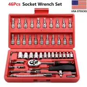 46Pcs 1/4" Metric Socket Set Torx Ratchet Driver Screwdriver Bit Wrench Tool Kit