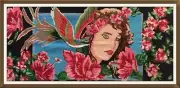 EMBROIDERY PICTURE Crewel Needle Cross Embroidered "GIRL IN CHAPLET"